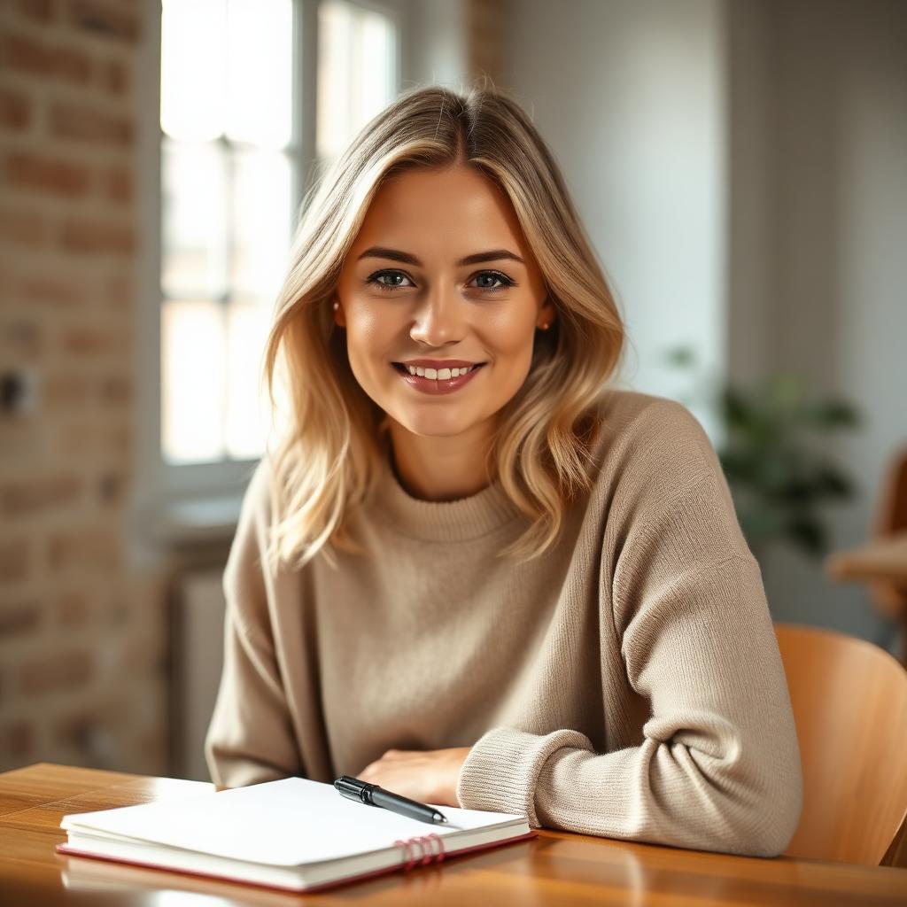 Portret van de maker van het programma met notitieboek bij het raam